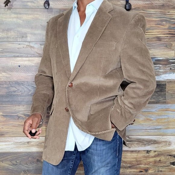 Ralph Lauren Corduroy 100% Cotton Leather Buttons Blazer Jacket 40L